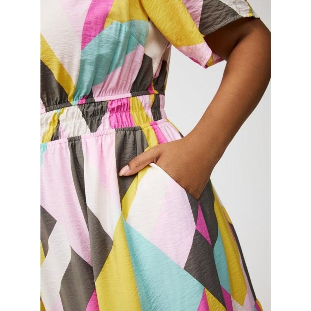 NWT Torrid 0 L 12 Giant Geo Tiered Maxi Dress Plus Pink Yellow Pockets - Picture 3 of 16